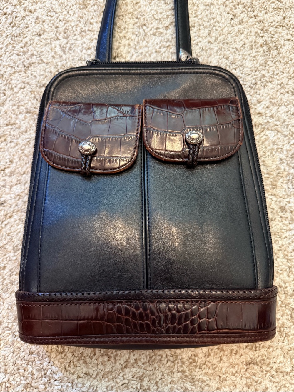 NWOT Black and Dark Brown Leather Shoulder Bag